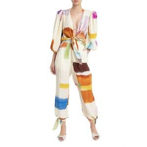 NEW ADRIANA DEGREAS illusion puff-sleeved shirt in white-multi color